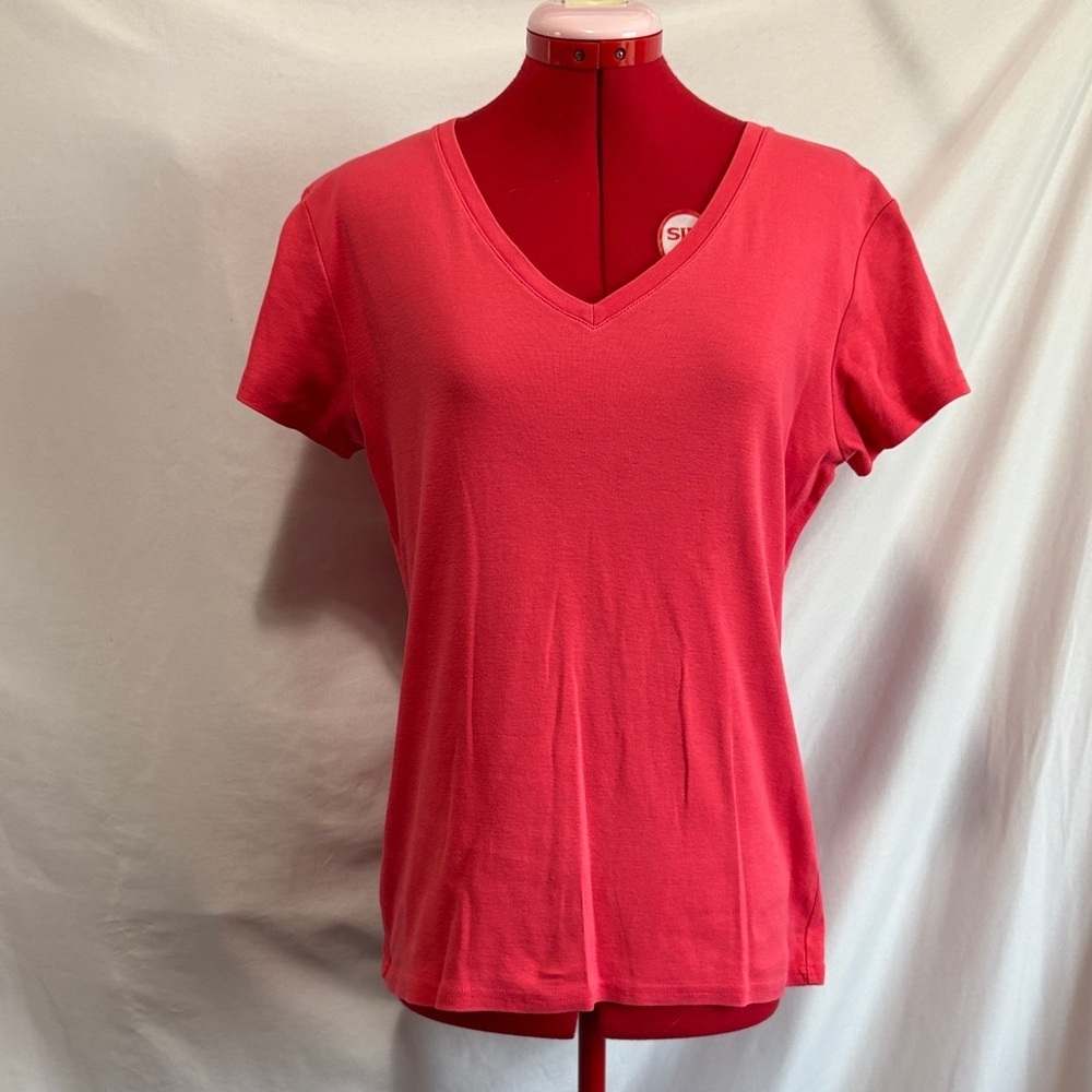 Kirkland Signature Women's Short Sleeve V Neck Tee Coral LL219
